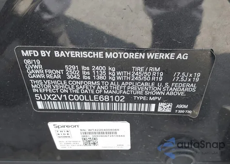 2020 BMW X4 xDrive30I из США, поврежденный, VIN 5UX2V1C00LLE68102